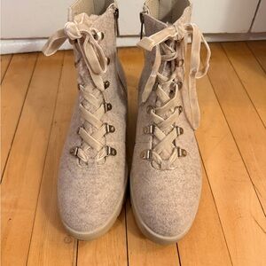 Anne Klein Beige Lace-Up Boots